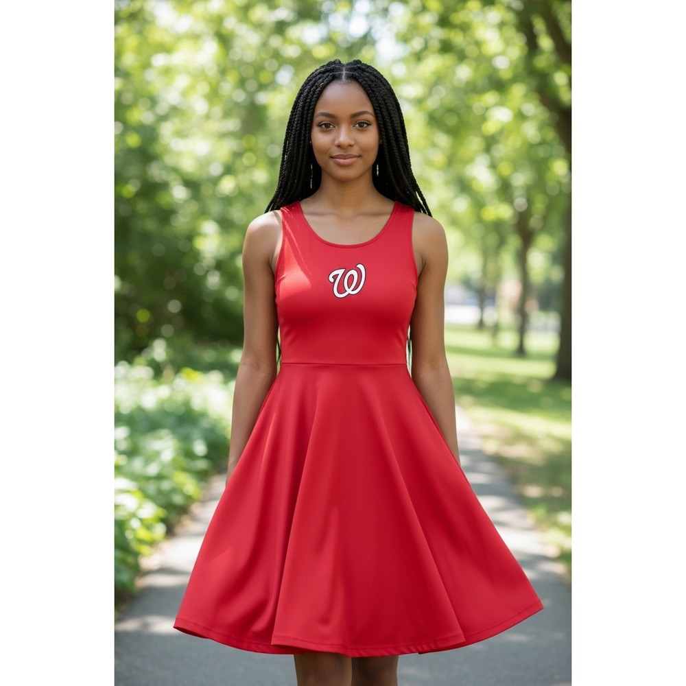 438 Terez MLB Washington Nationals Red Curly W Skater Dress Girls Size 14 XL